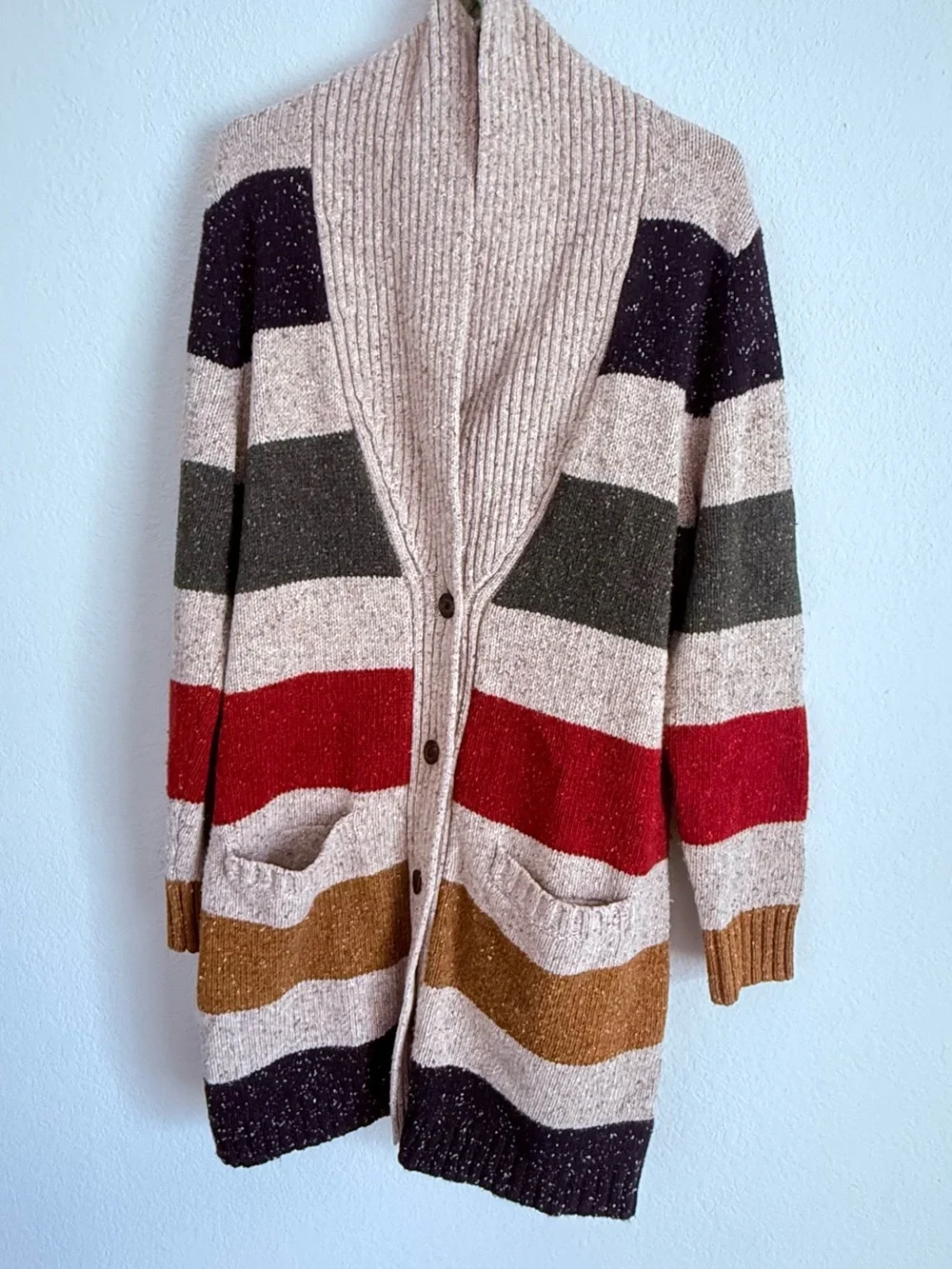Pendleton Women’s Glacier Stripe Lambs Nylon Wool Cardigan Large